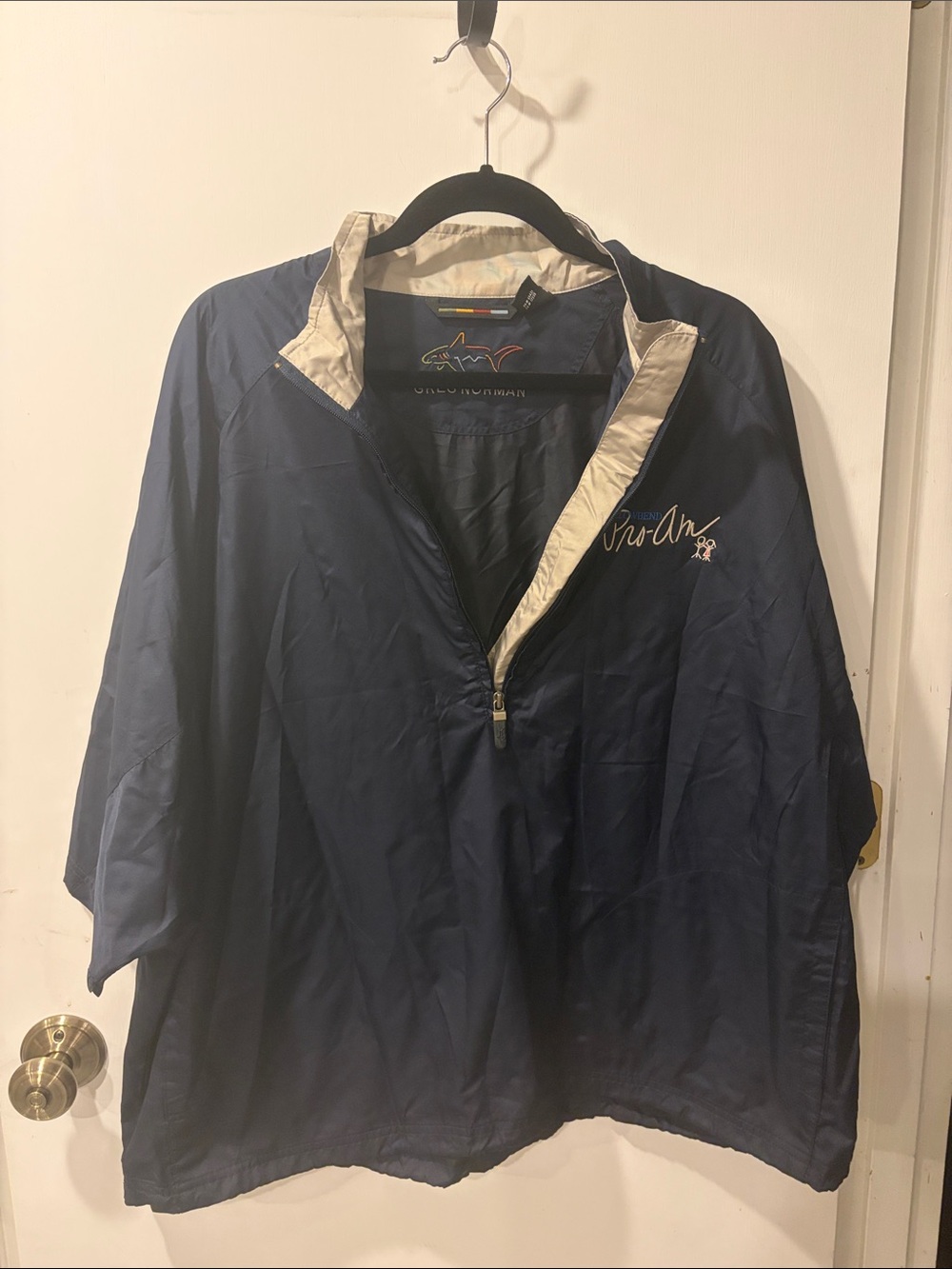 Greg Norman Navy XL Windbreaker Pullover Jacket short sleeve w/ Pro Am logo